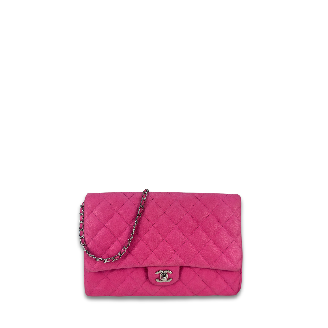Chanel Hot Pink Caviar Classic Flap Clutch