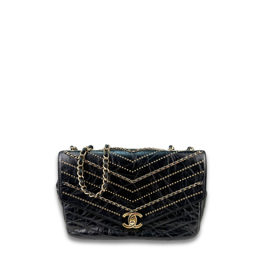 Chanel Embellished Chevron Flap Bag