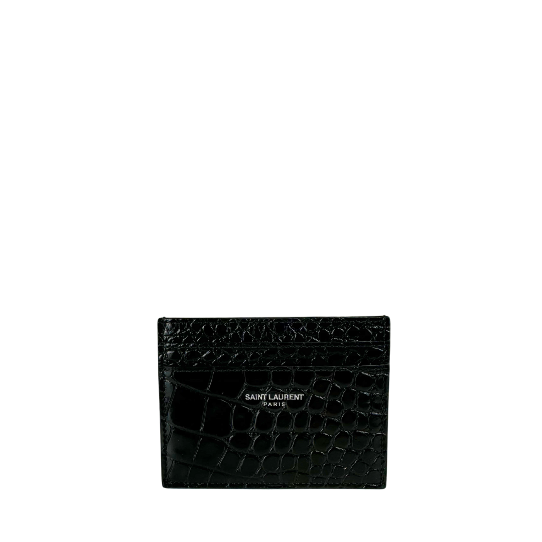 YSL Croc Embossed Shiny Paris Card Case
