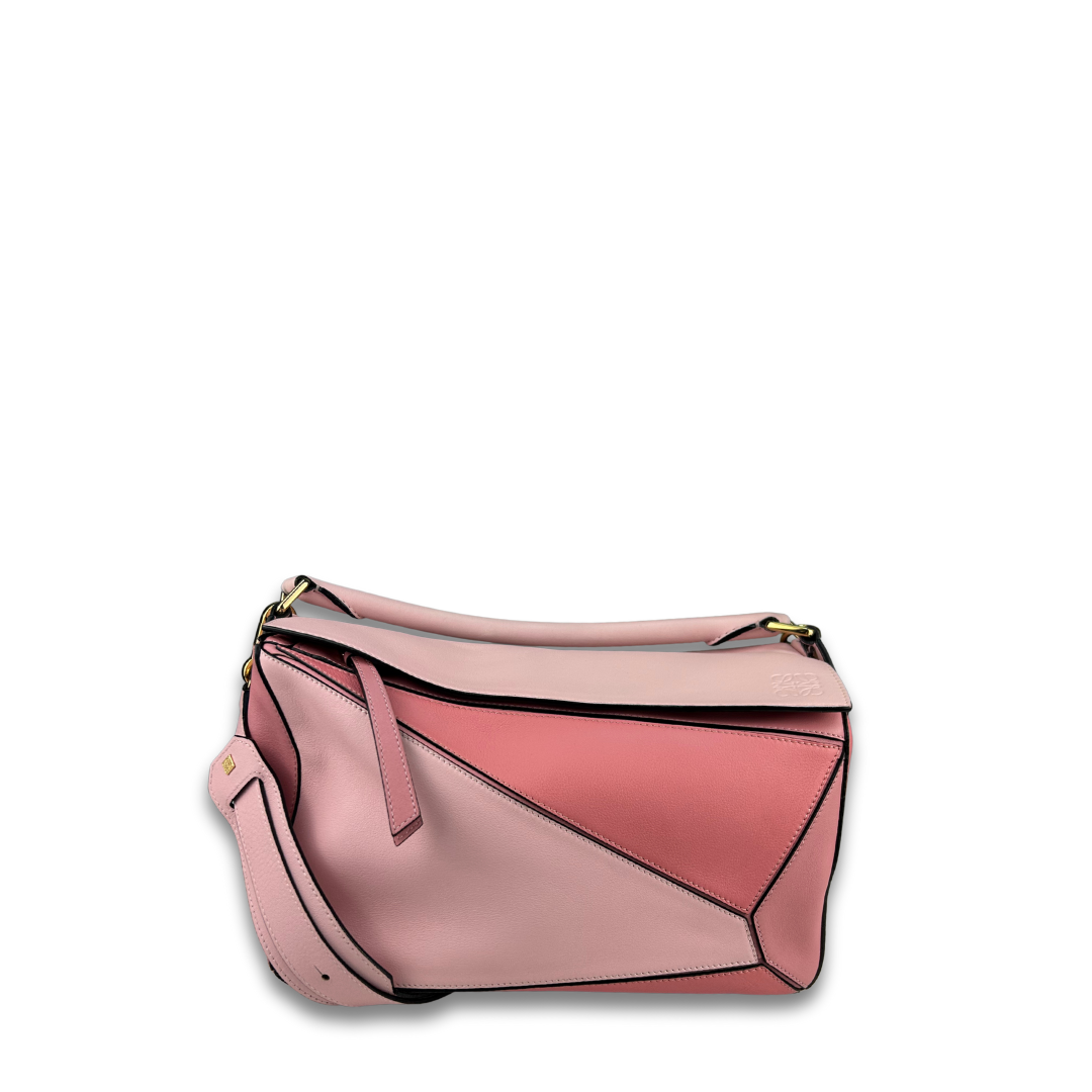 Loewe Pink Colorblock Medium Puzzle Bag Leather