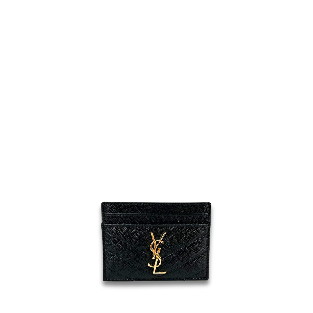 YSL Black Cassandre Grain de Poudre Leather Card Case