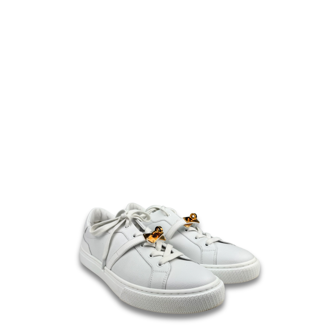 Hermès White Calfskin Day Sneakers- Size 41