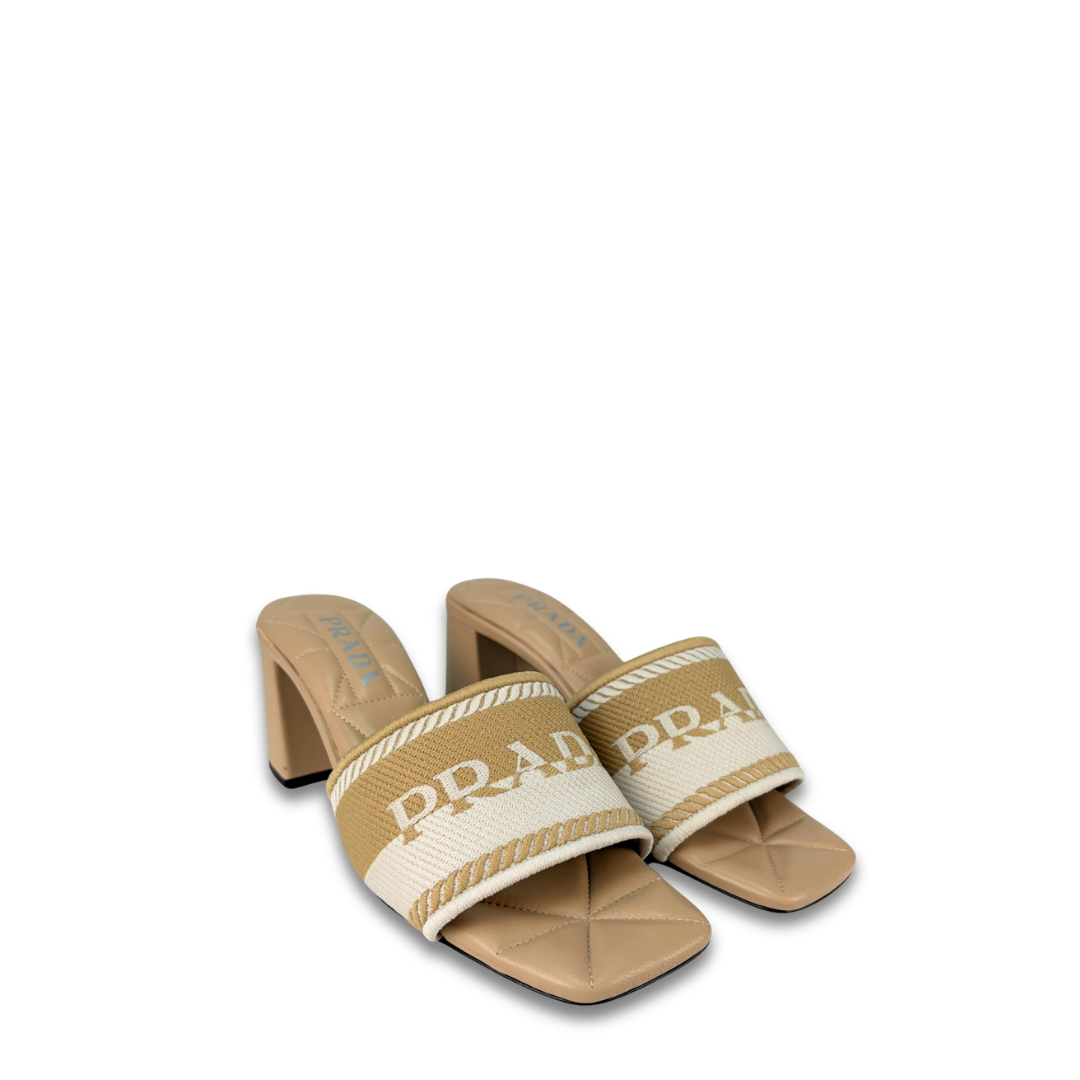 Prada Beige Jacquard 55mm Mules - Size 40