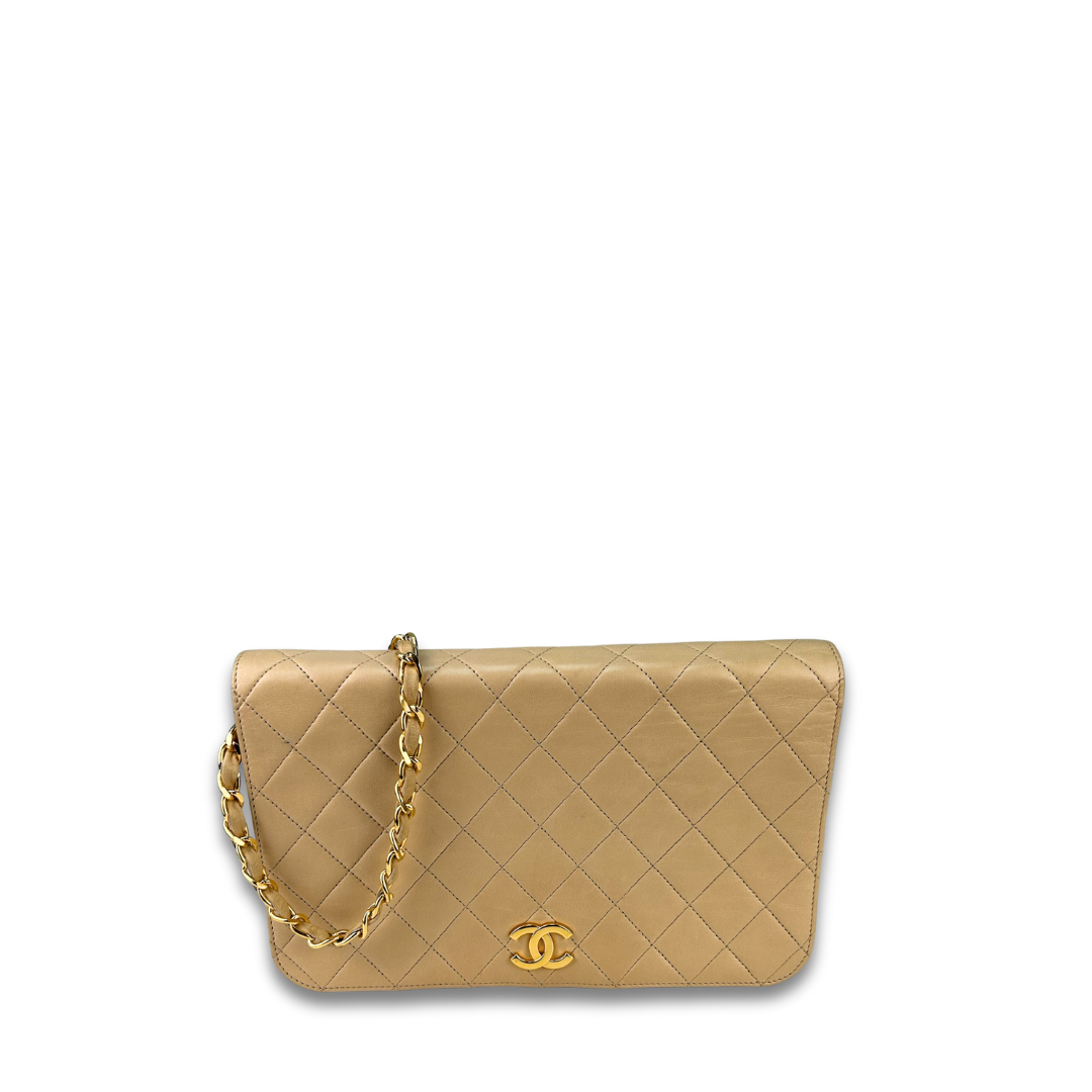 Chanel Beige Full Flap Pushlock Shoulder Bag