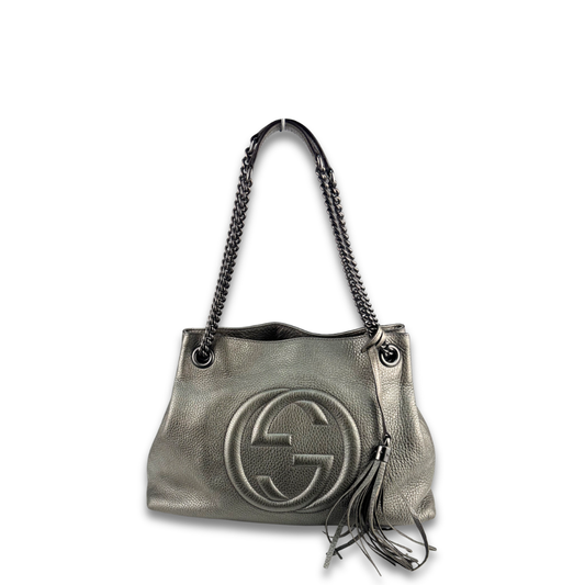 Gucci Metallic Pewter Soho Chain Tote