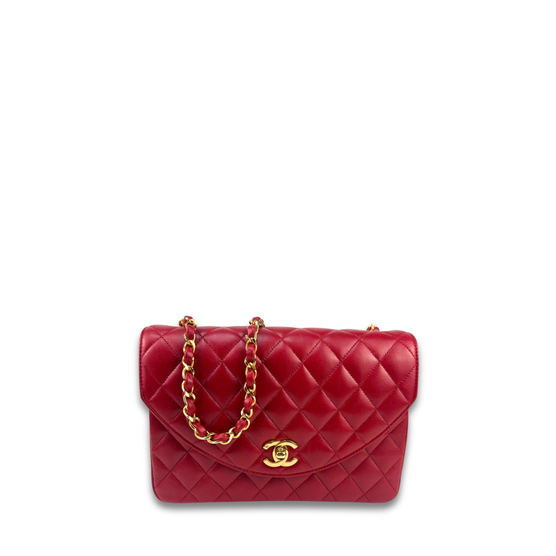 Chanel Red Lambskin Half Moon Single Flap
