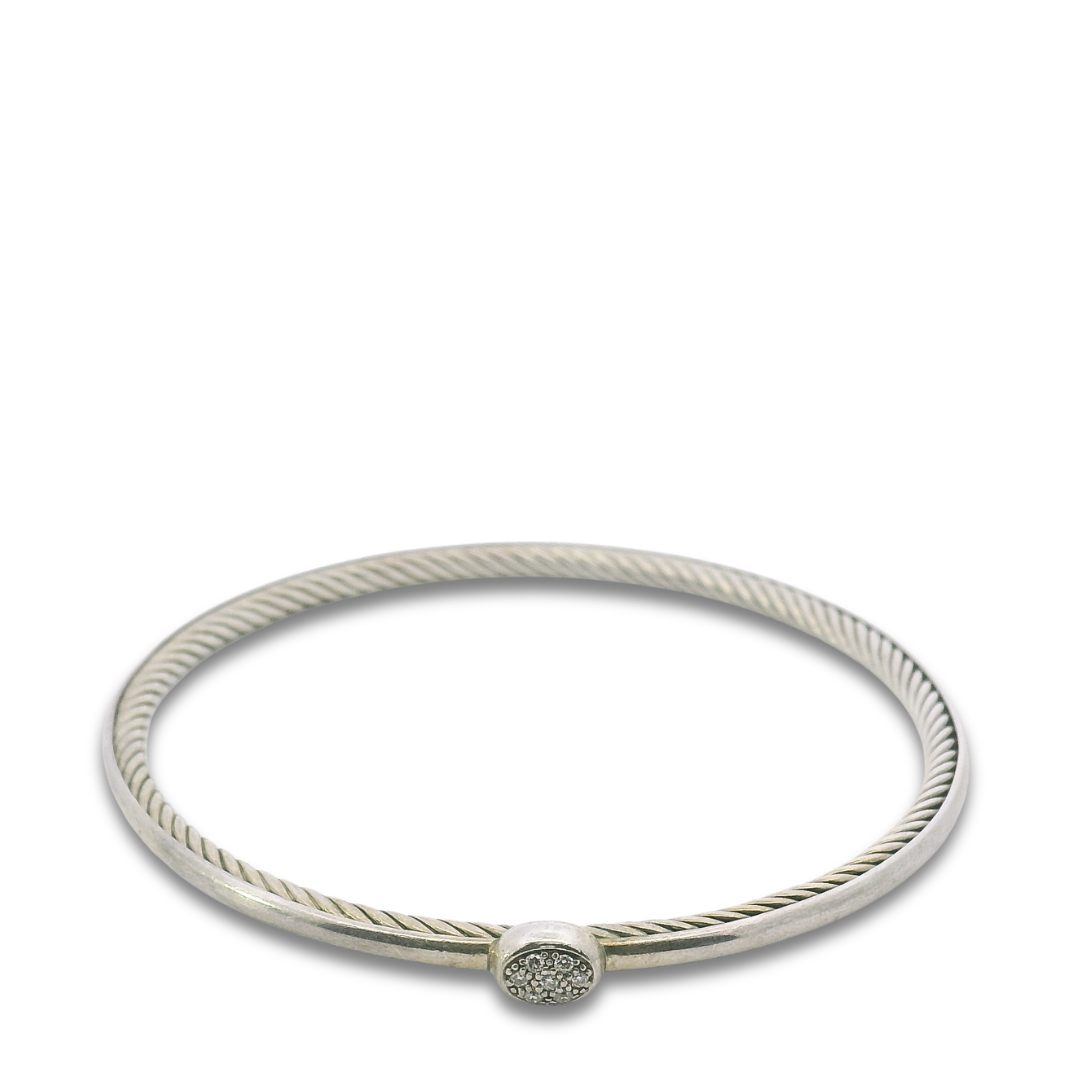 David Yurman Sterling Silver Sculpted Oval Pavé Diamond Bangle