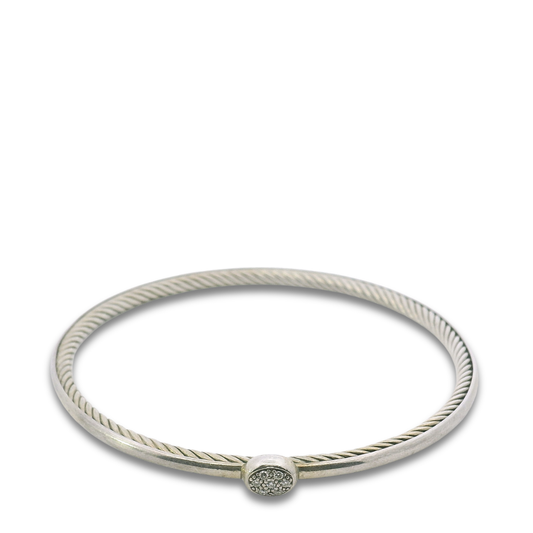 David Yurman Sterling Silver Sculpted Oval Pavé Diamond Bangle