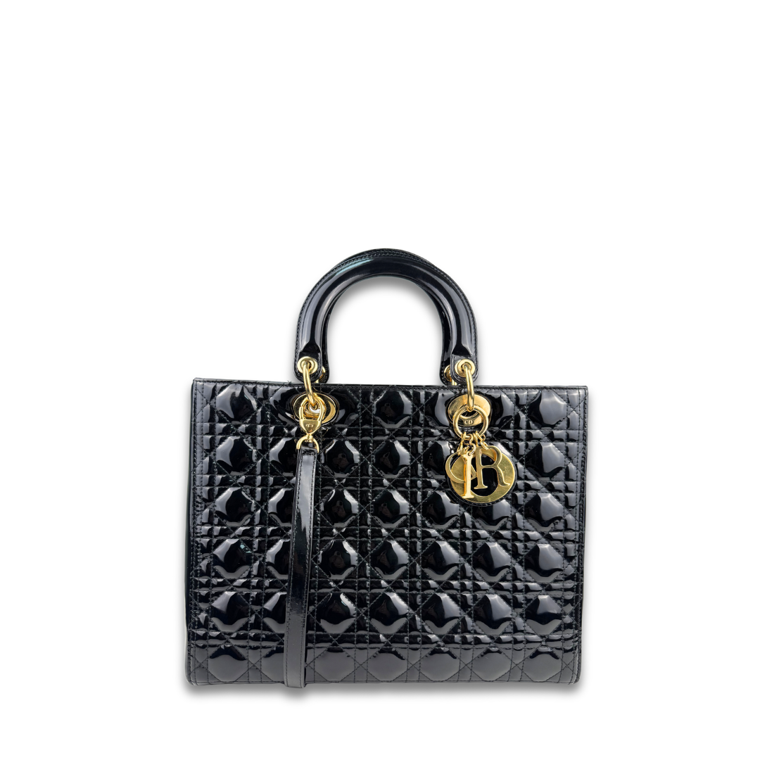 Dior Black Patent Large Lady Dior
