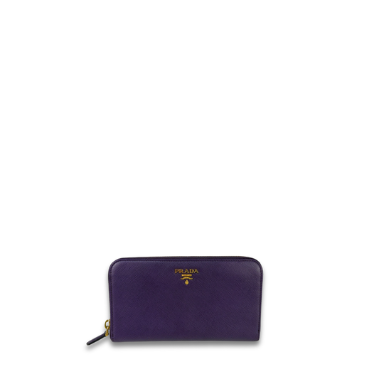 Prada Purple Saffiano Zip Around Wallet