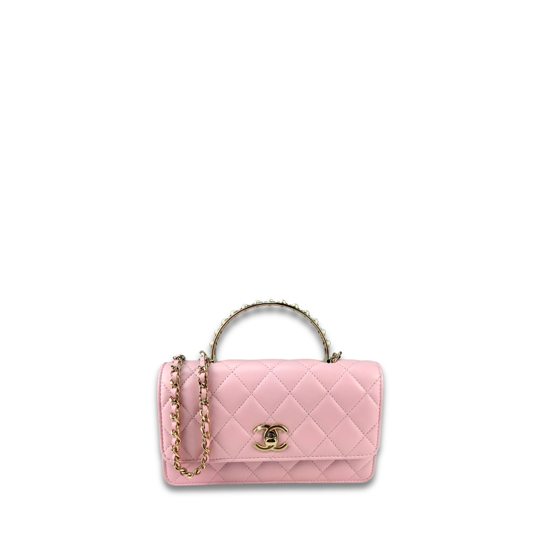 Chanel Pale Pink Pearl Top Handle Wallet on Chain