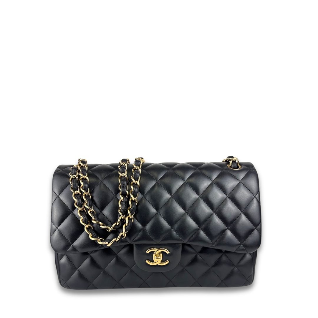 Chanel Black Lambskin Classic Jumbo Double Flap