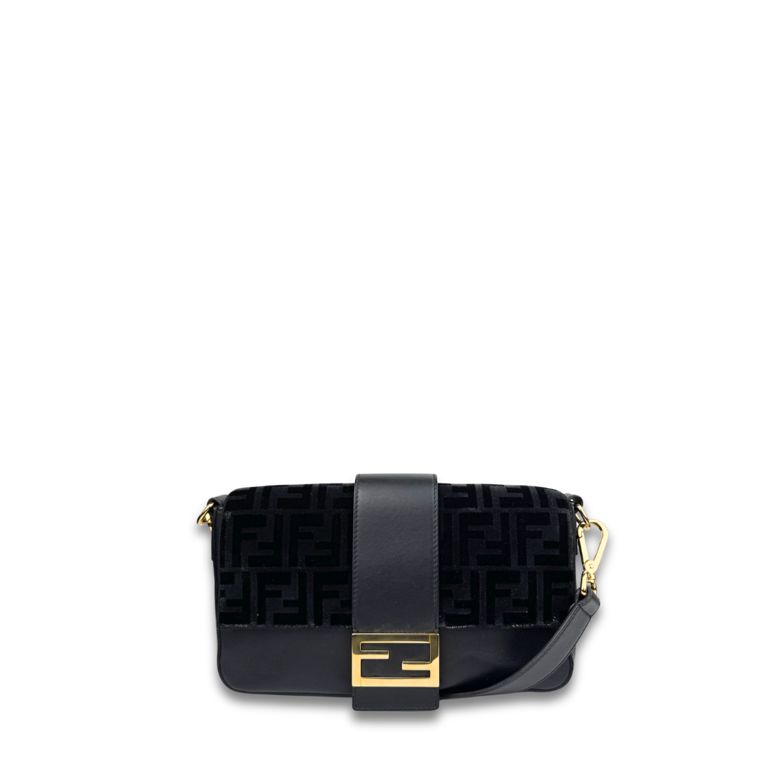 Fendi x Jackson Wang Black Velvet Convertible Baguette