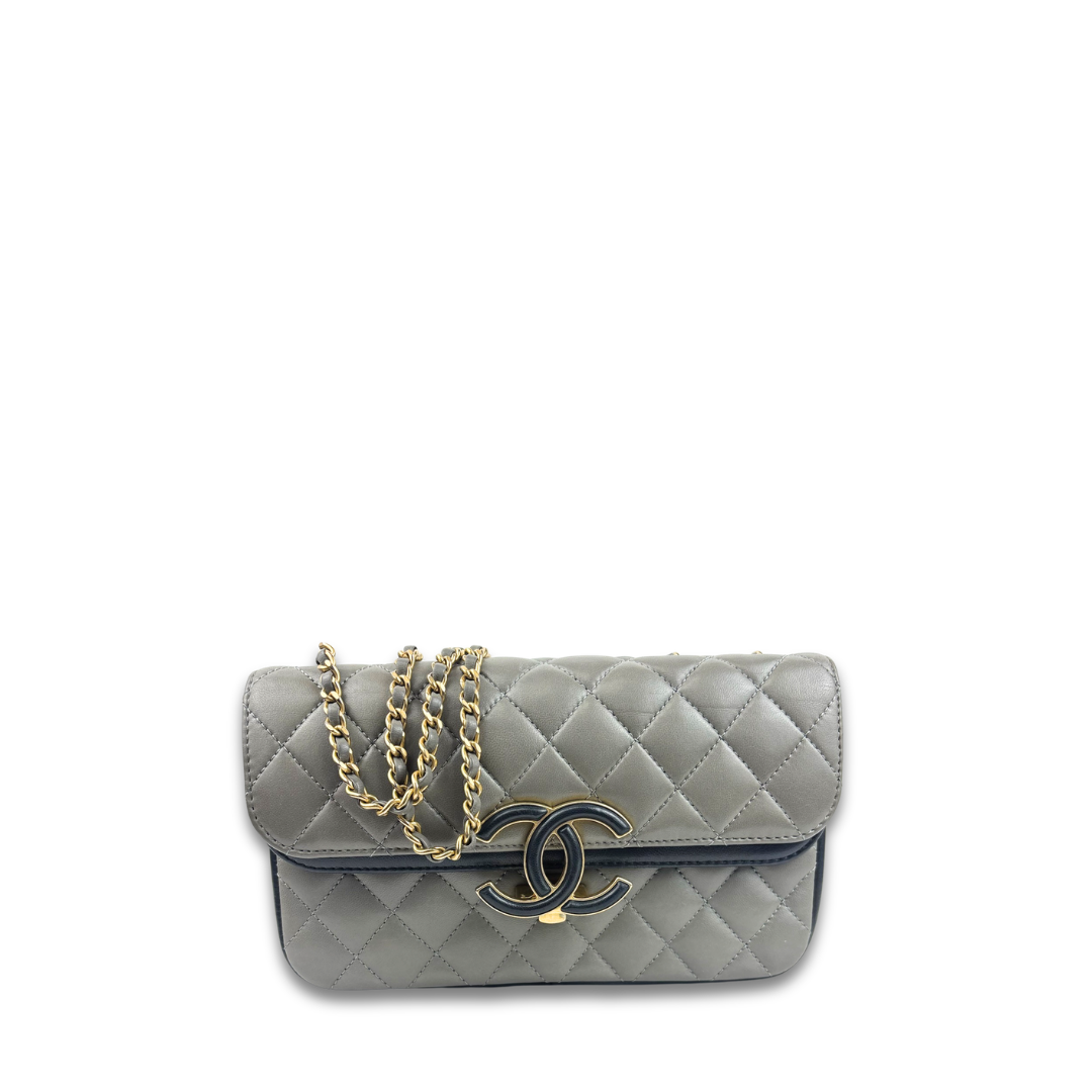 Chanel Quilted Small Grey CC Chic Flap Bag