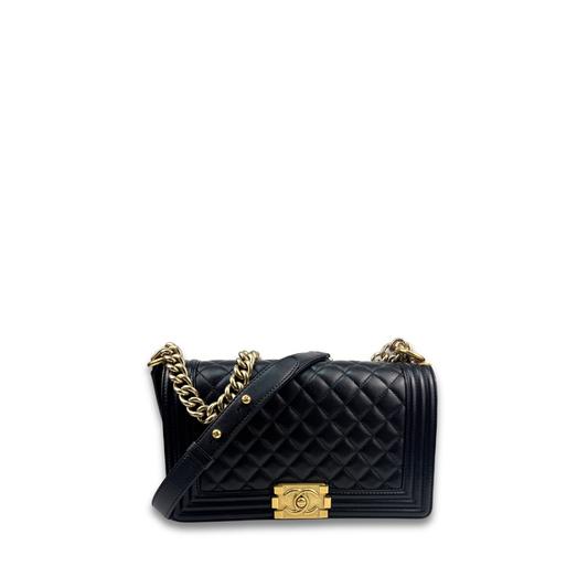 Chanel Black Calfskin Old Medium Boy Bag