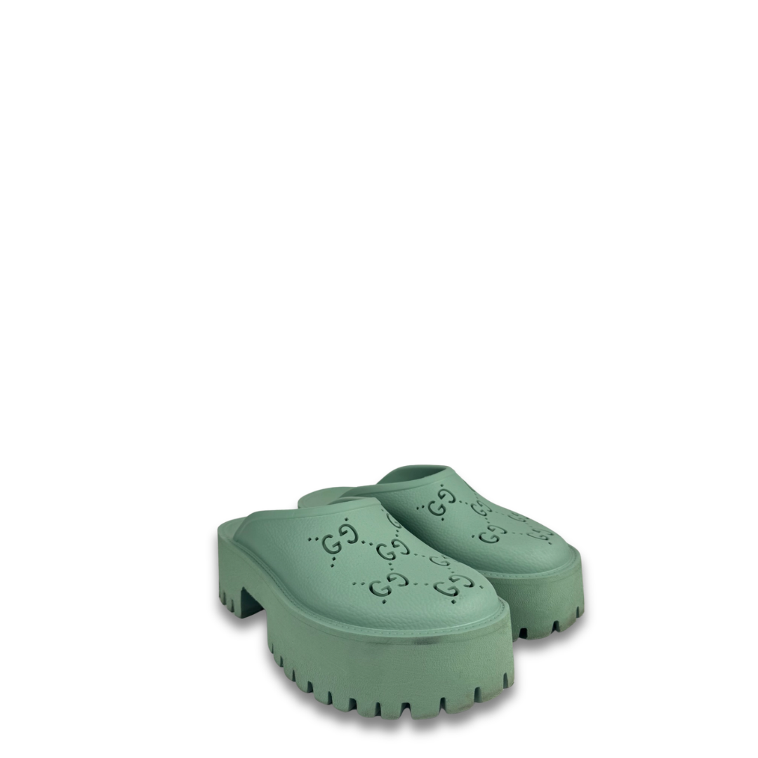 Gucci Mint Green Rubber GG Clogs- Size 37