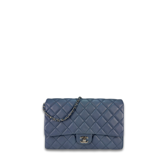 Chanel Blue Lambskin Classic Flap Clutch