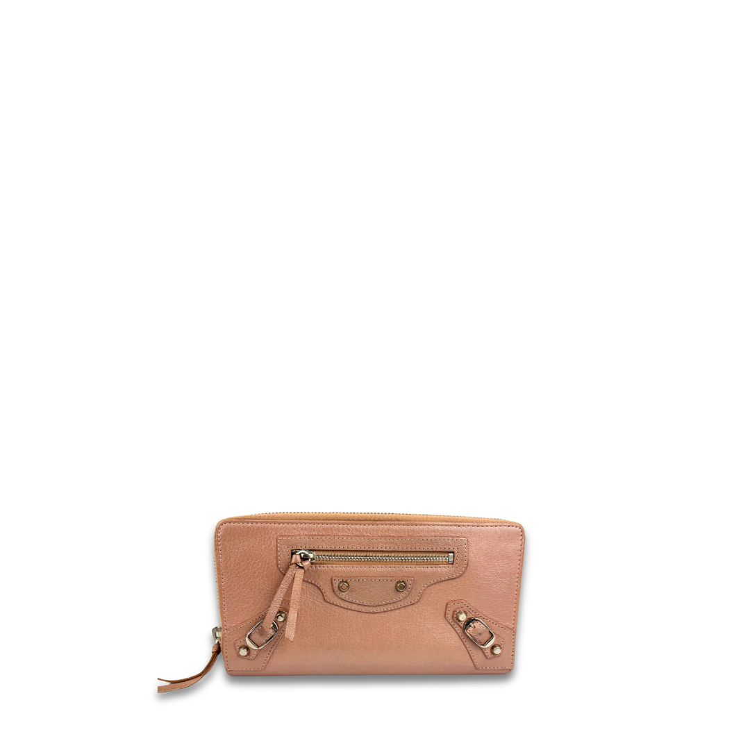 Balenciaga Rose Gold City Zip Wallet