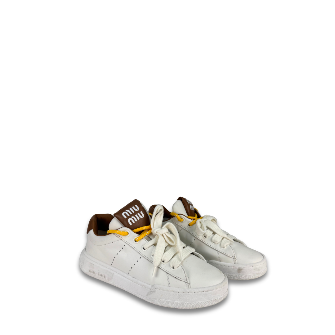 Miu Miu Mixed-Lace Leather Sneakers - Size 36