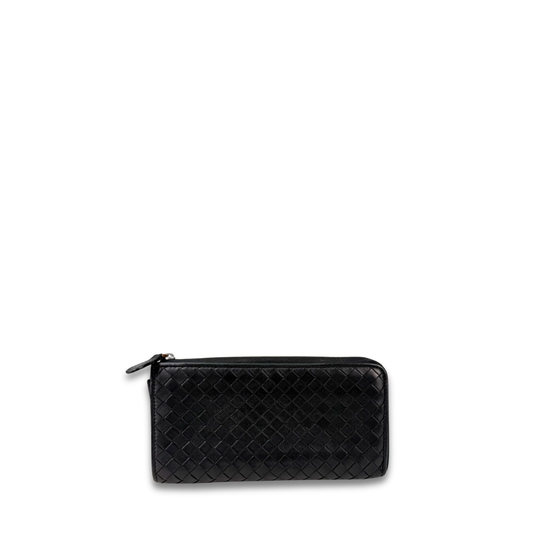 Bottega Veneta Black Intrecciato L-Zip Wallet