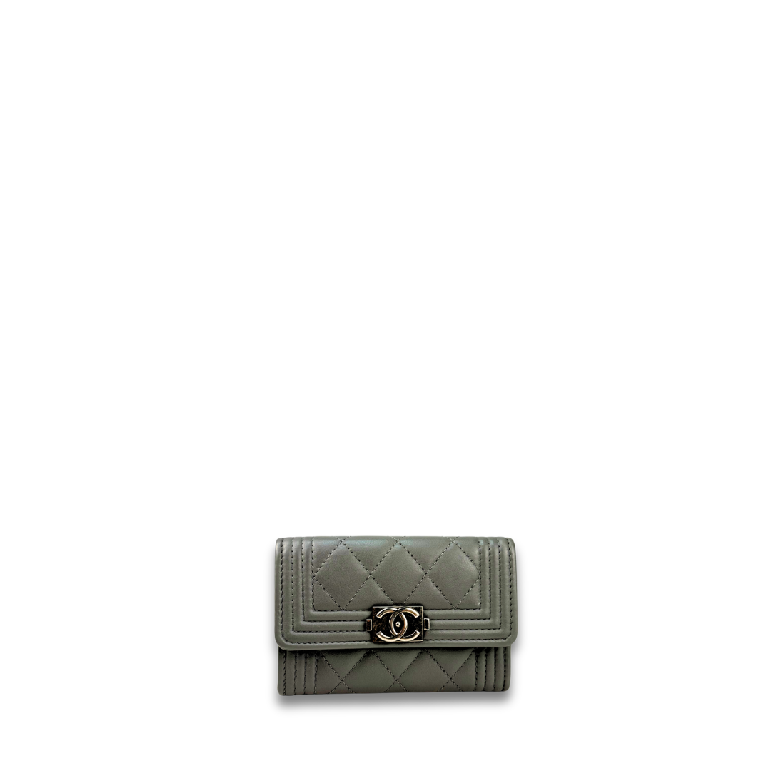 Chanel Grey Lambskin Boy Compact Wallet