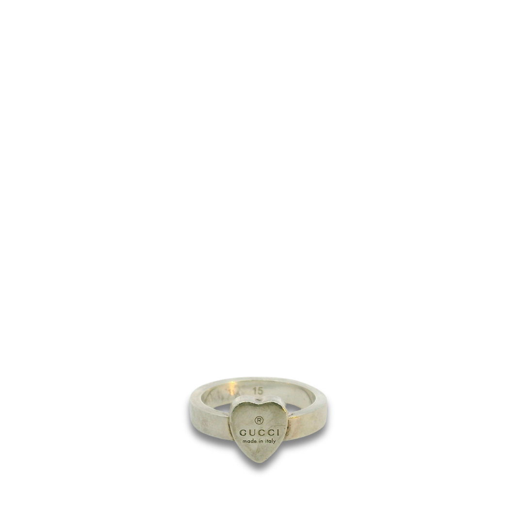 Gucci Sterling Silver Trademark Heart Ring - Size 7