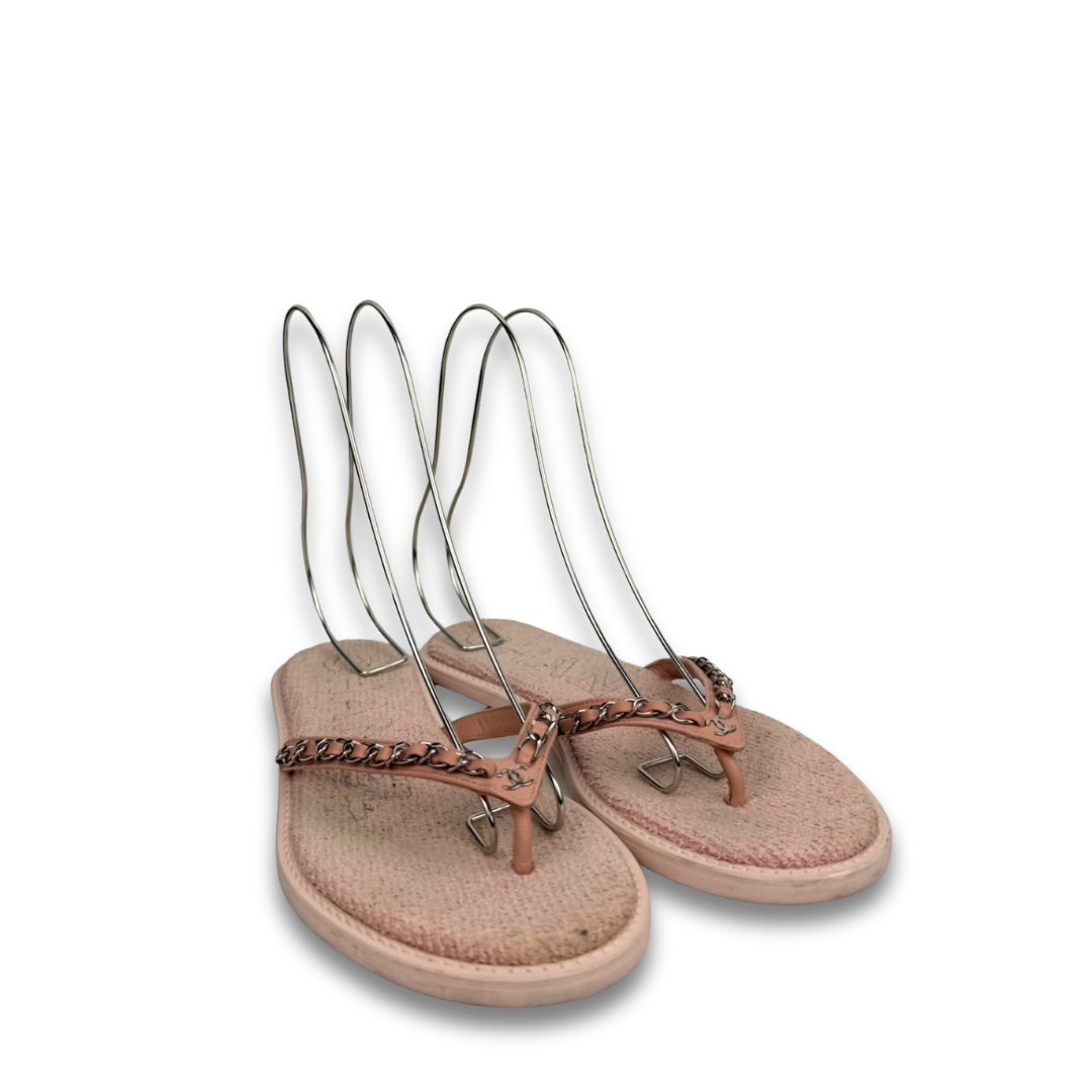 Chanel Pink Terry Cloth Thong Sandal - Size 38
