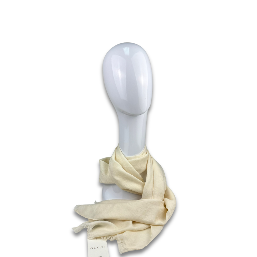 Gucci Cream 'GG' Monogram Jacquard Scarf