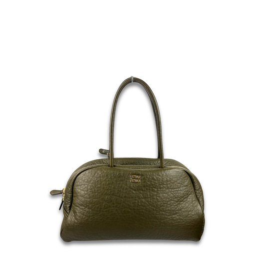 Miu Miu Olive Green Crinkle Leather Shoulder Bag