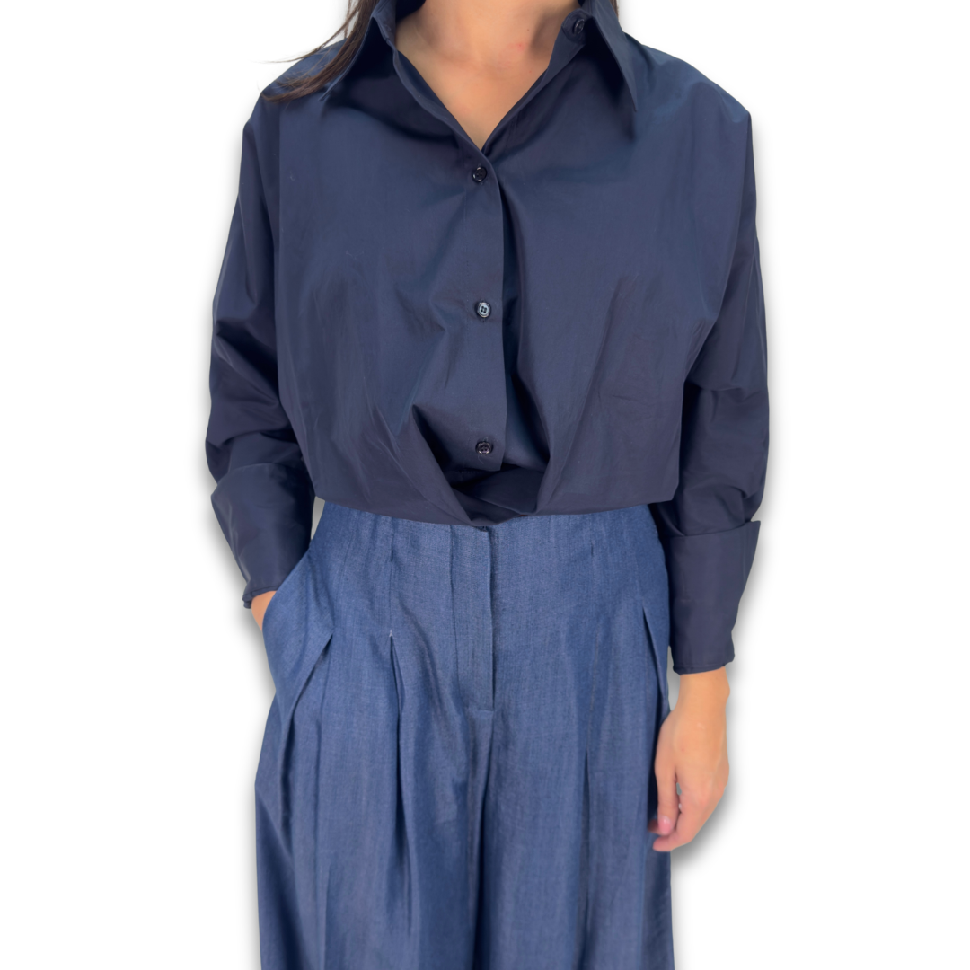 TWP Navy Cotton Blouse - Size XS