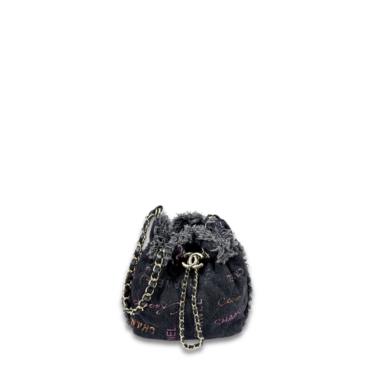 Chanel Black Small Denim Mood Chain Bucket Bag