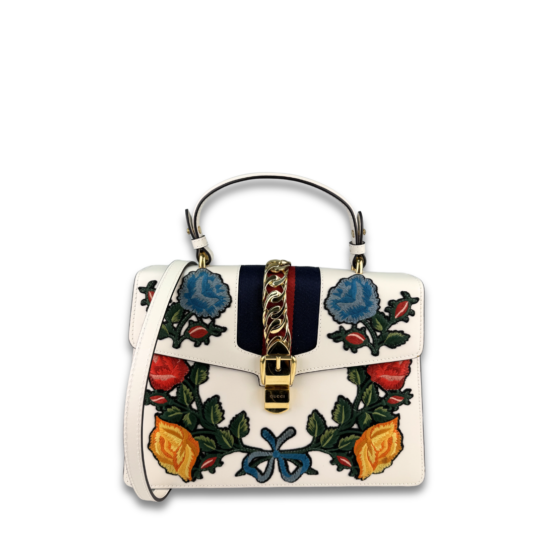 Gucci Embroidered Sylvie Medium Top Handle
