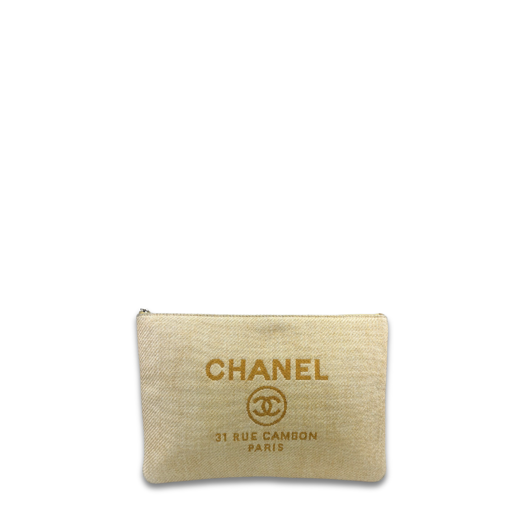 Chanel Canvas Deauville Zipper Pouch