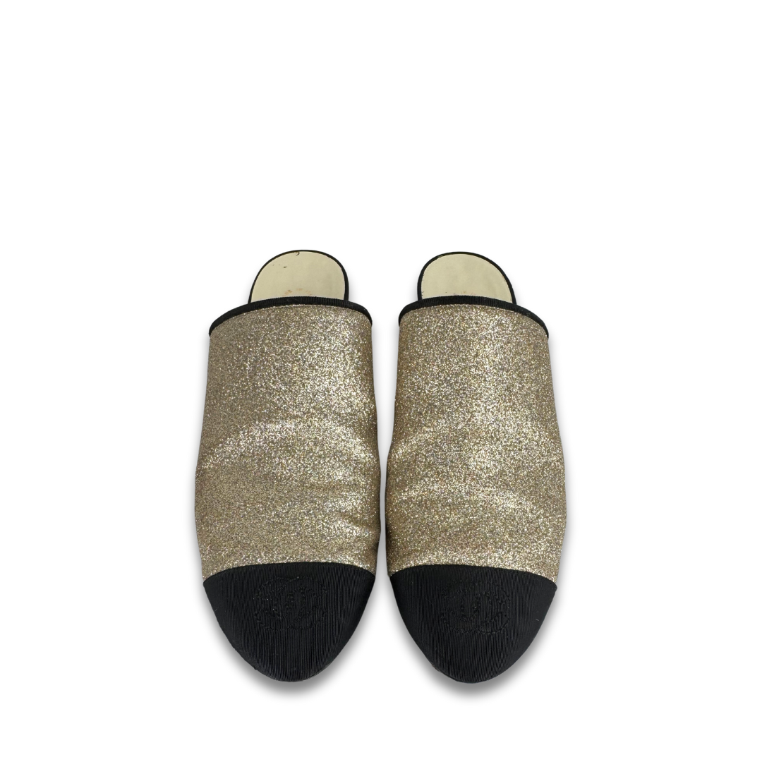 Chanel Glitter Cap Toe Mules - Size 38