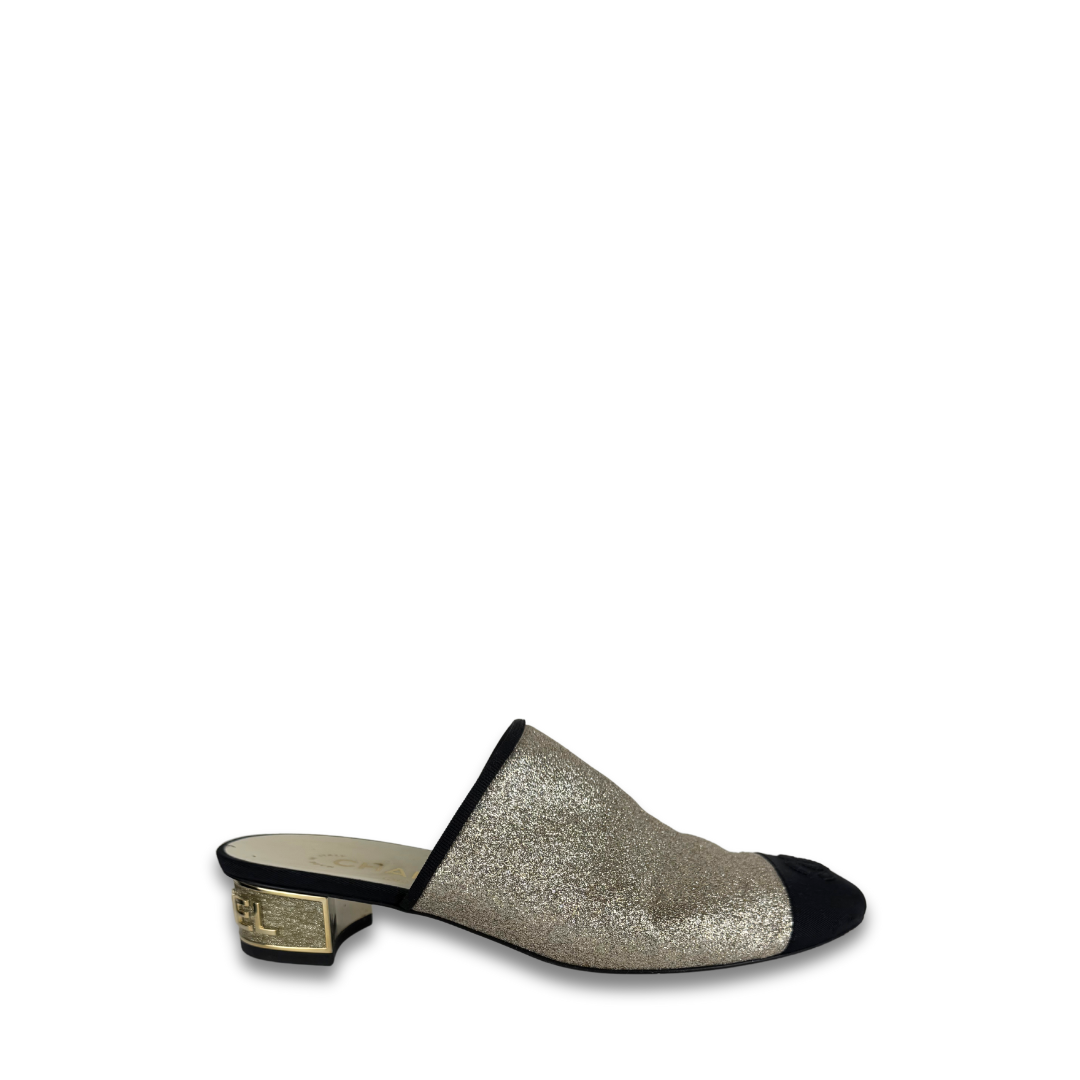 Chanel Glitter Cap Toe Mules - Size 38