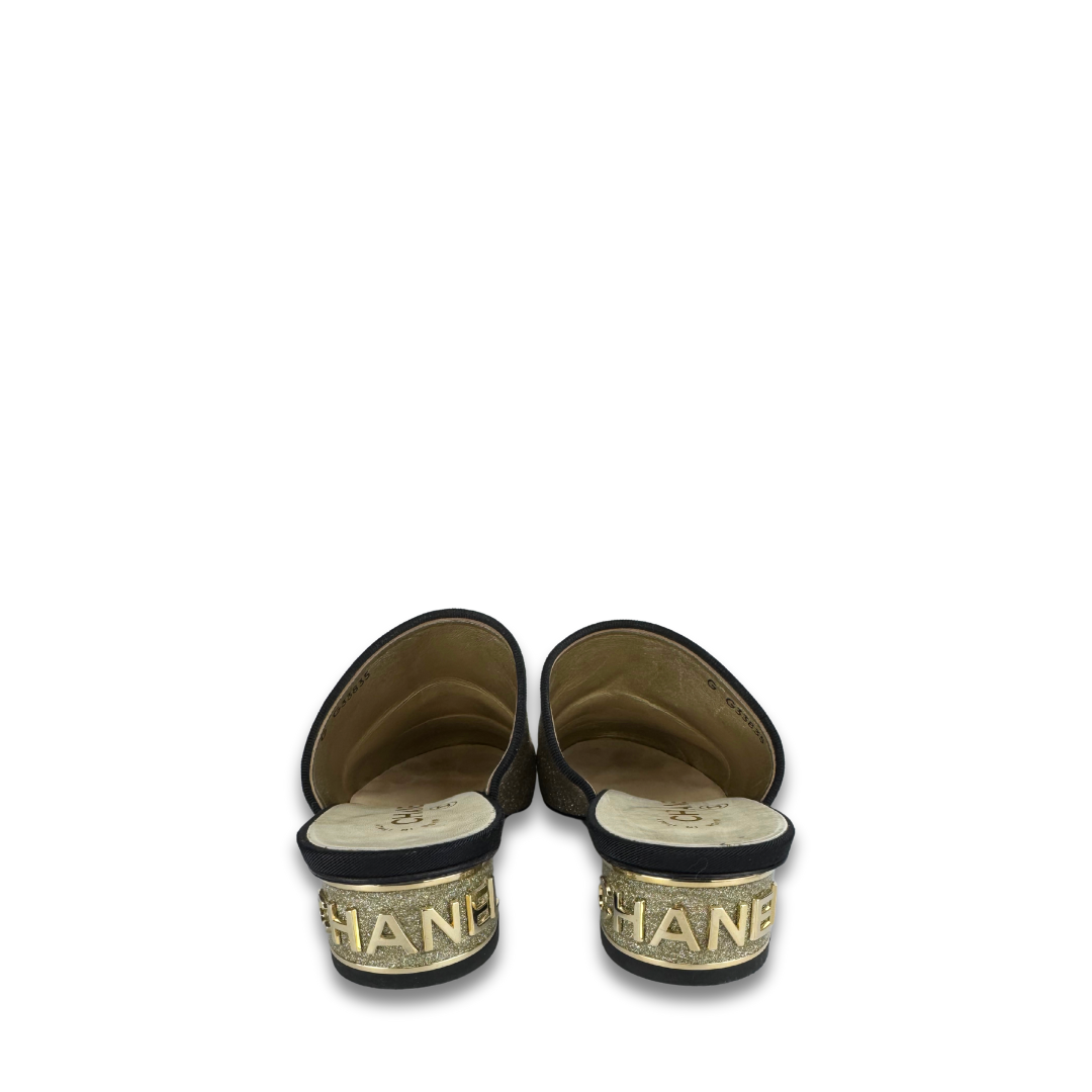 Chanel Glitter Cap Toe Mules - Size 38