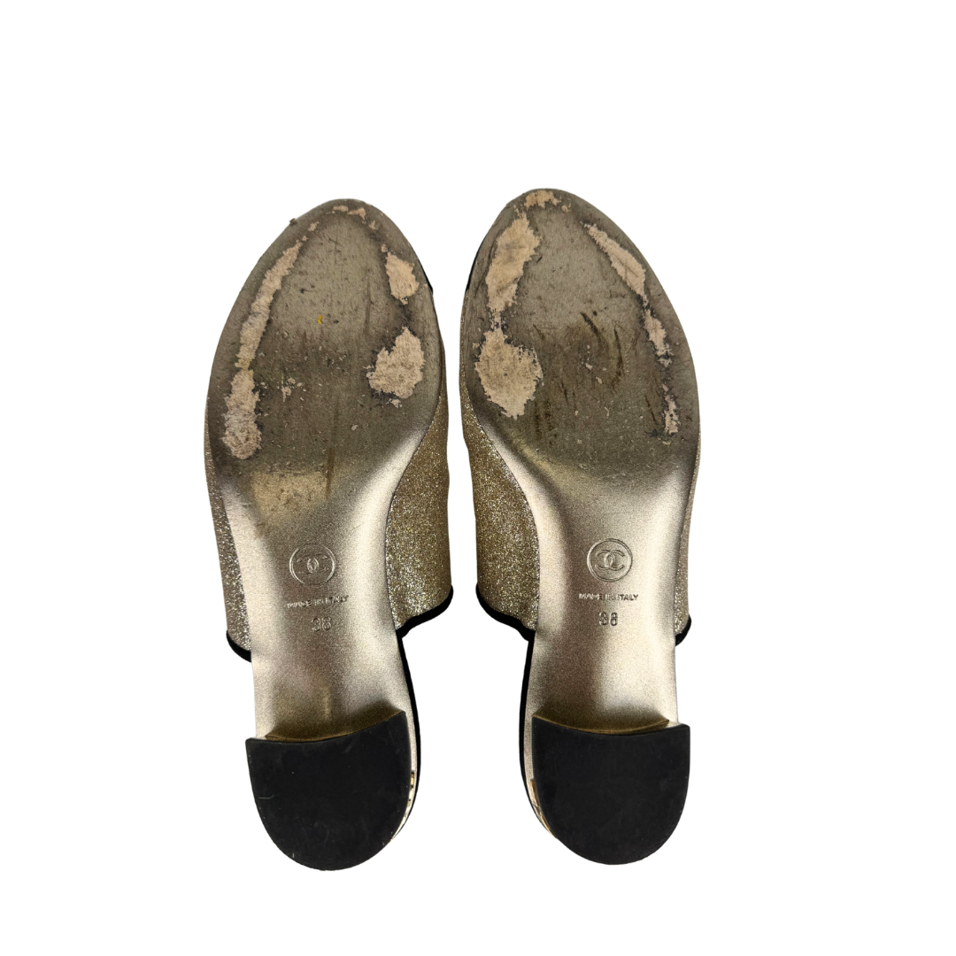 Chanel Glitter Cap Toe Mules - Size 38