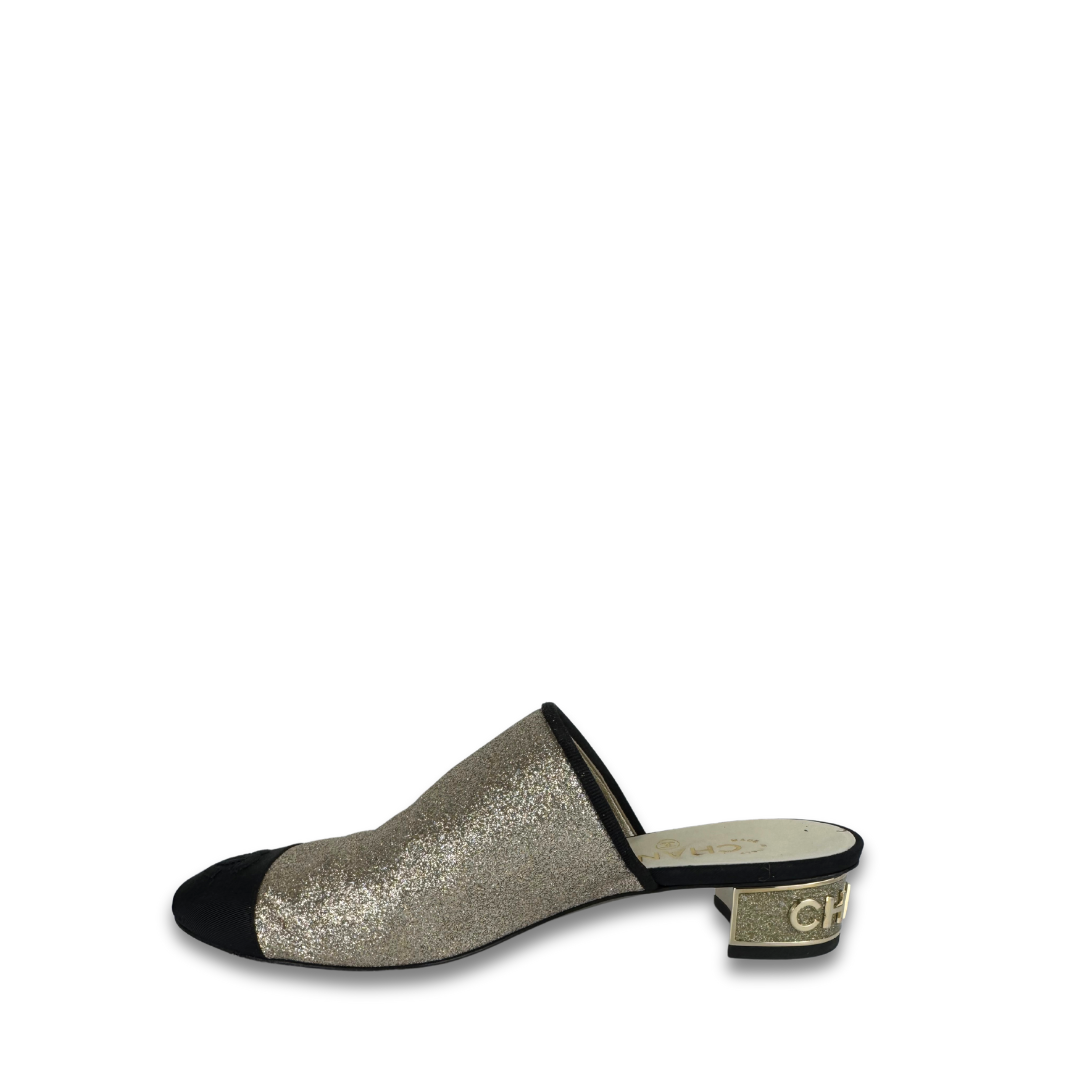 Chanel Glitter Cap Toe Mules - Size 38