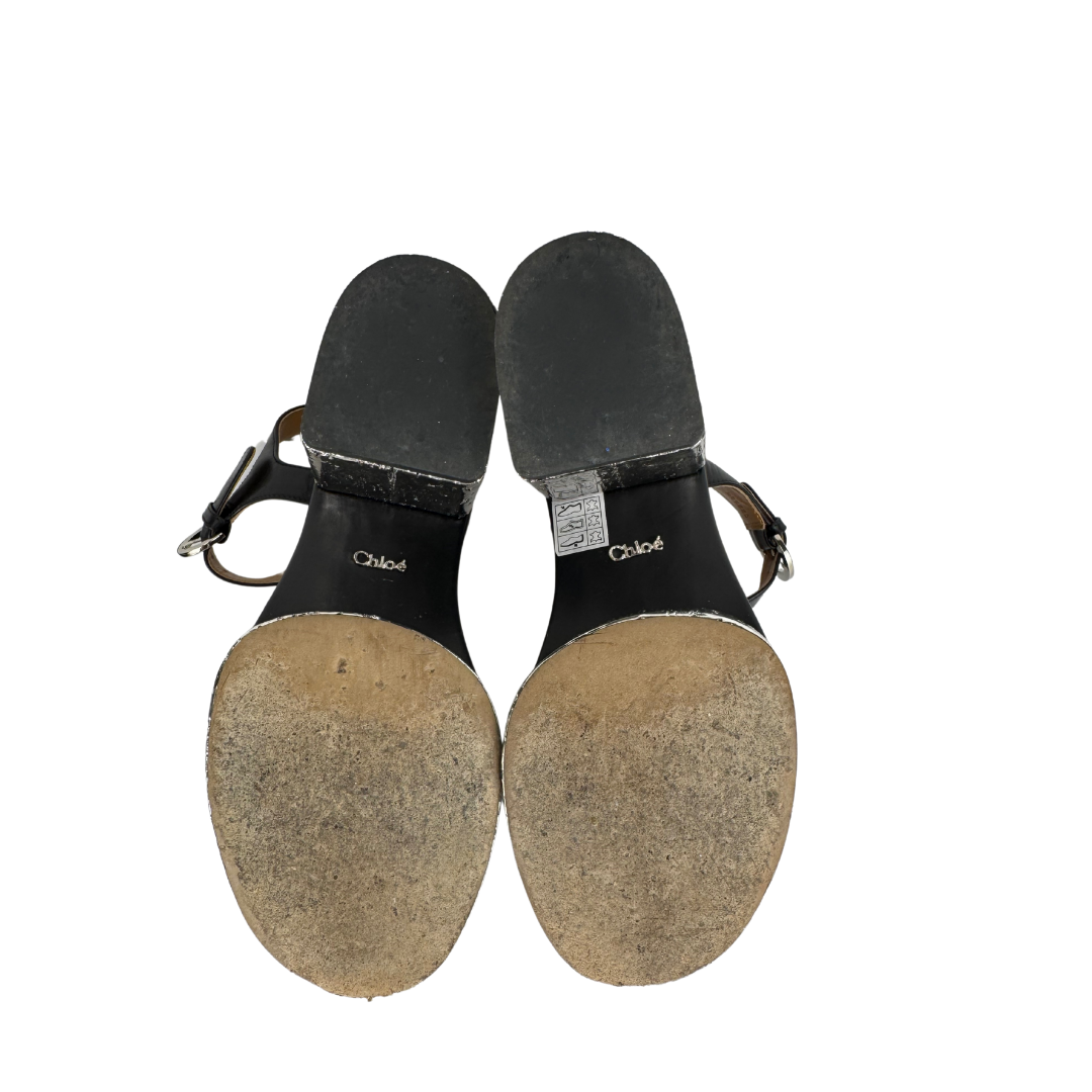 Chloe Silver Cork Platform Sandals - Size 37