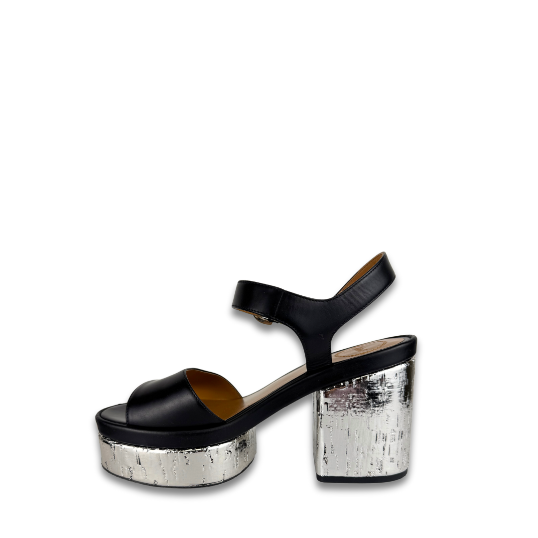 Chloe Silver Cork Platform Sandals - Size 37