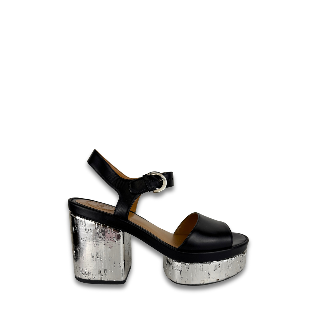 Chloe Silver Cork Platform Sandals - Size 37