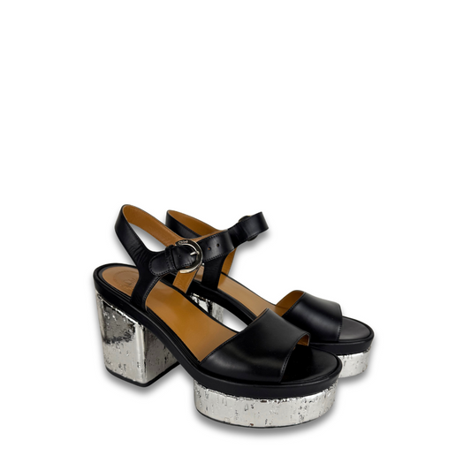 Chloe Silver Cork Platform Sandals - Size 37