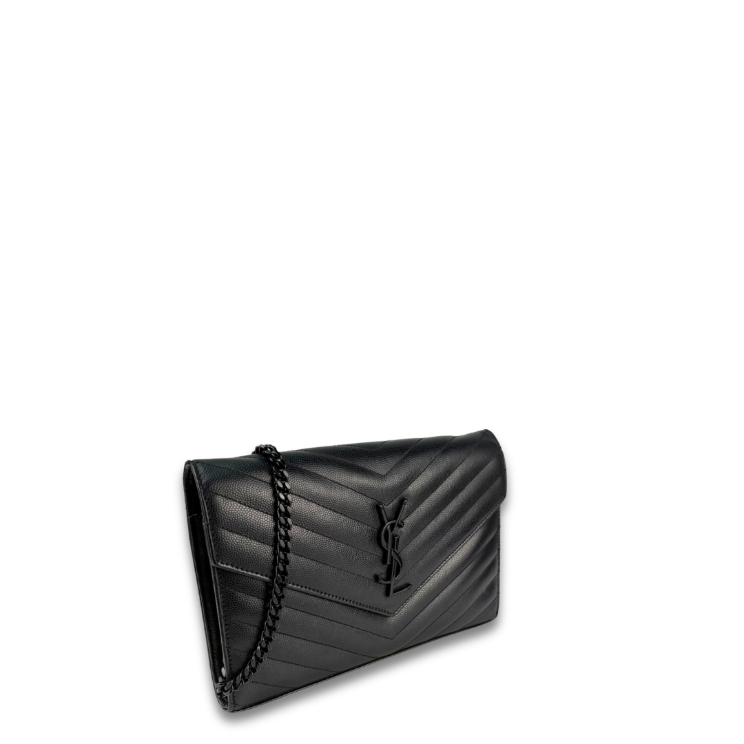 YSL Black Cassandre Quilted Chain Wallet