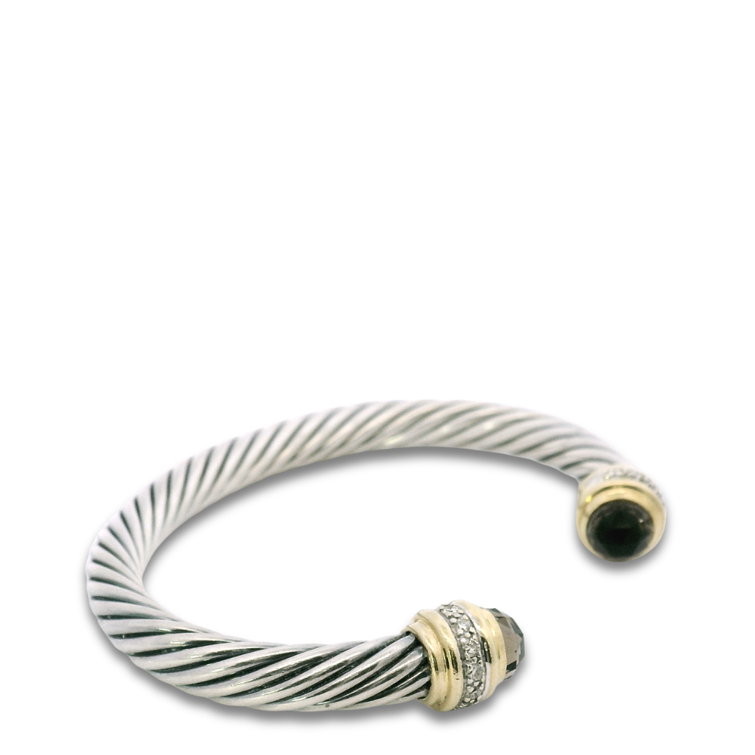 David Yurman Smokey Quartz Diamond 7mm Cable Cuff