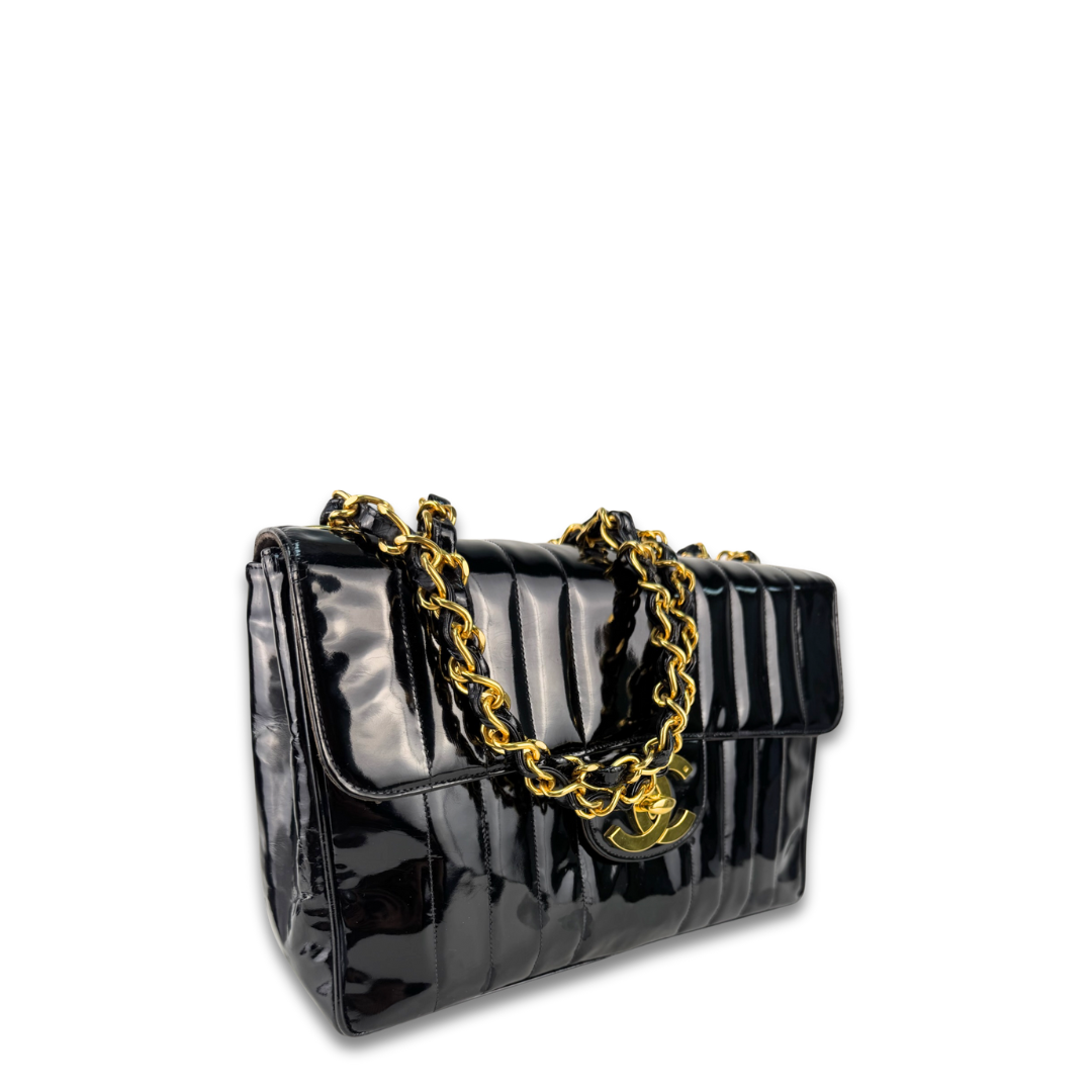 Chanel Black Mademoiselle Patent Jumbo