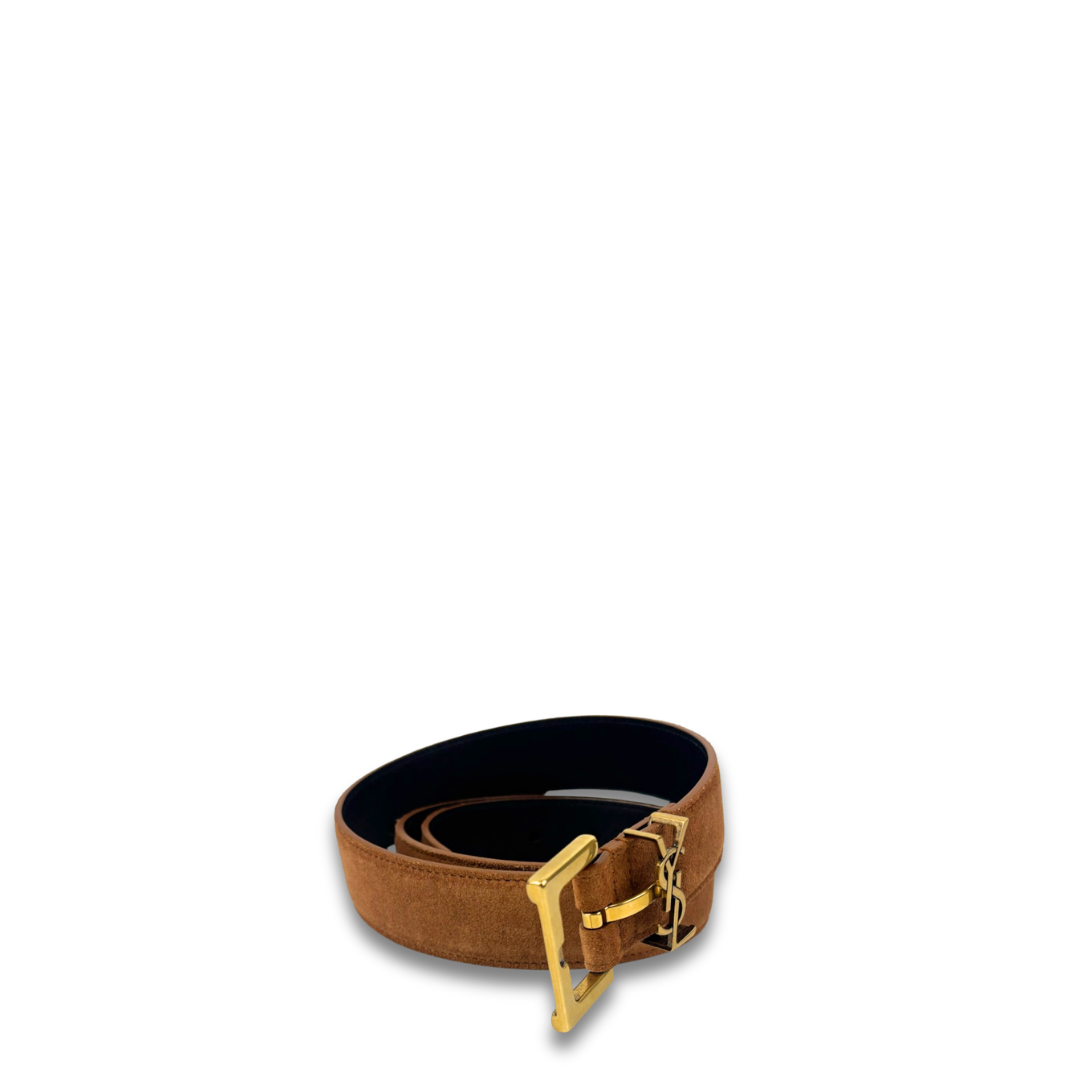 YSL Suede Monogram Belt - Size 85