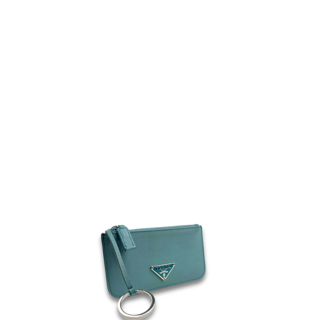 Prada Light Blue Saffiano Key Pouch