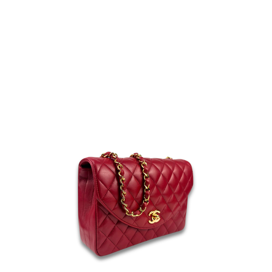 Chanel Red Lambskin Half Moon Single Flap