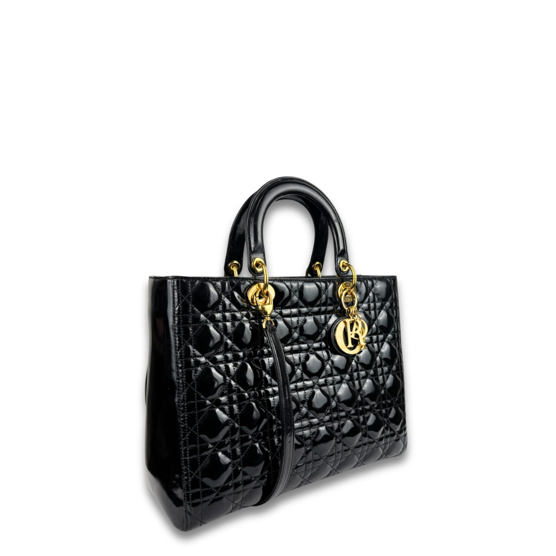 Dior Black Patent Large Lady Dior