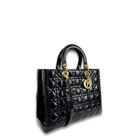 Dior Black Patent Large Lady Dior